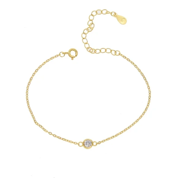 NEW 18k Yellow Gold | 925 Sterling Bezel Set Diamond Solitaire Bracelet - Picture 10 of 16